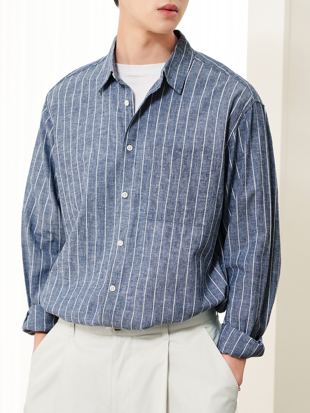 

8seconds Men Blue & White Striped Casual Relaxed Fit Shirt