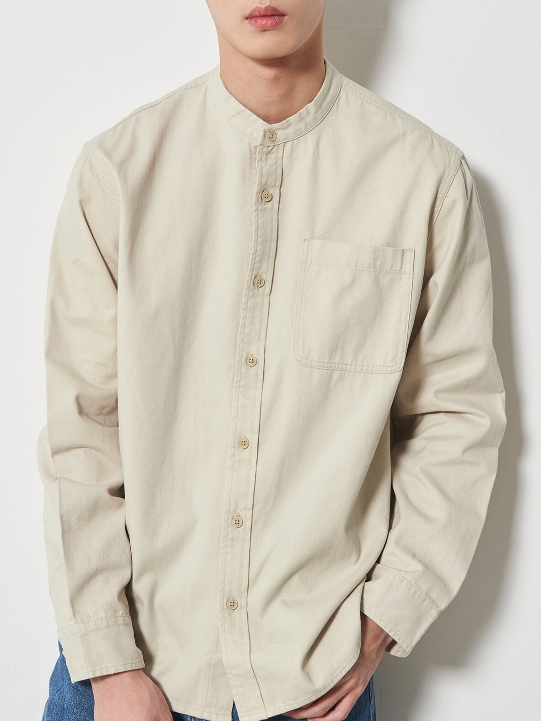 

8seconds Men Beige Solid Pure Cotton Casual Shirt