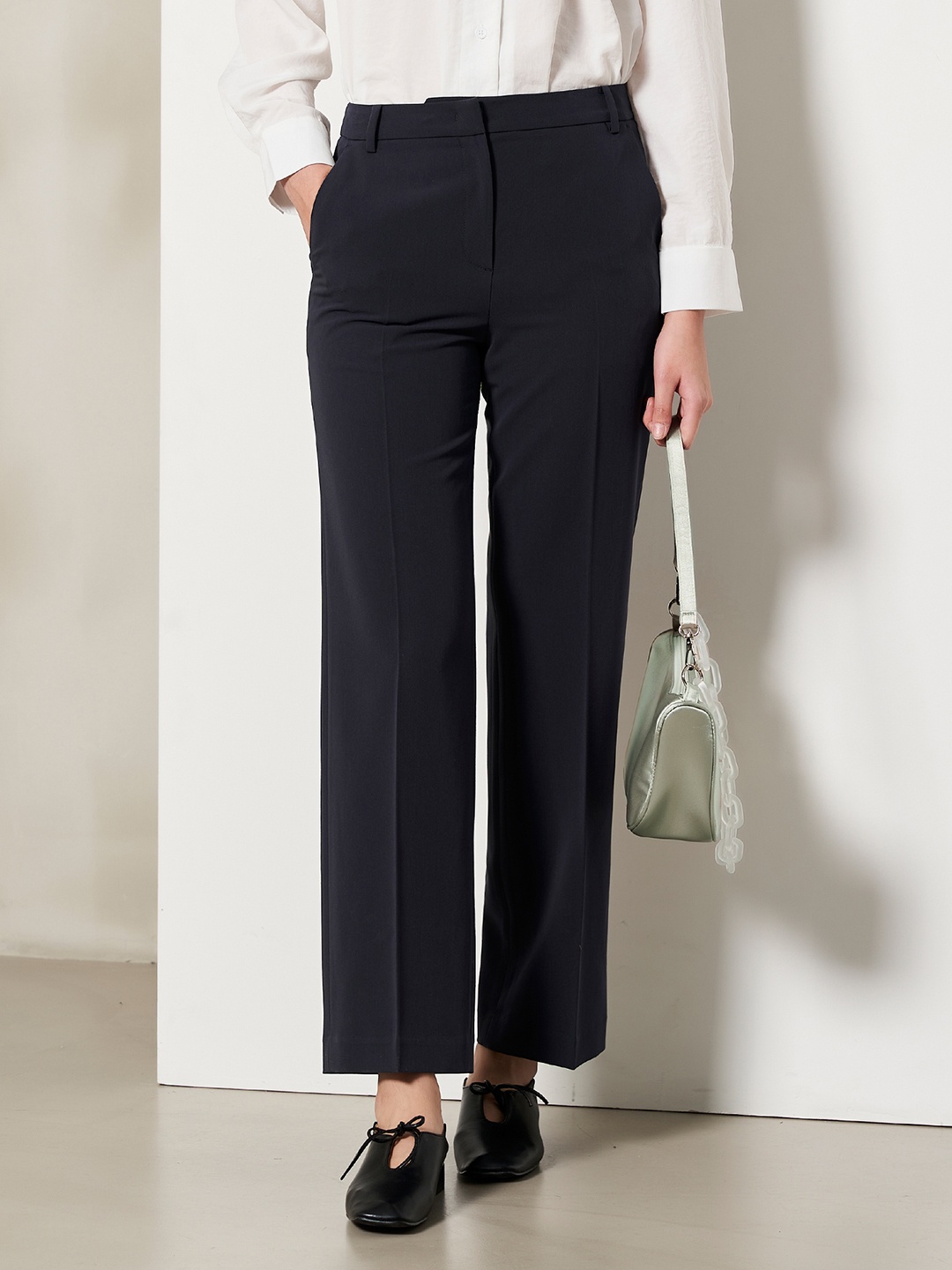

8seconds Women Navy Blue Straight Fit Trousers