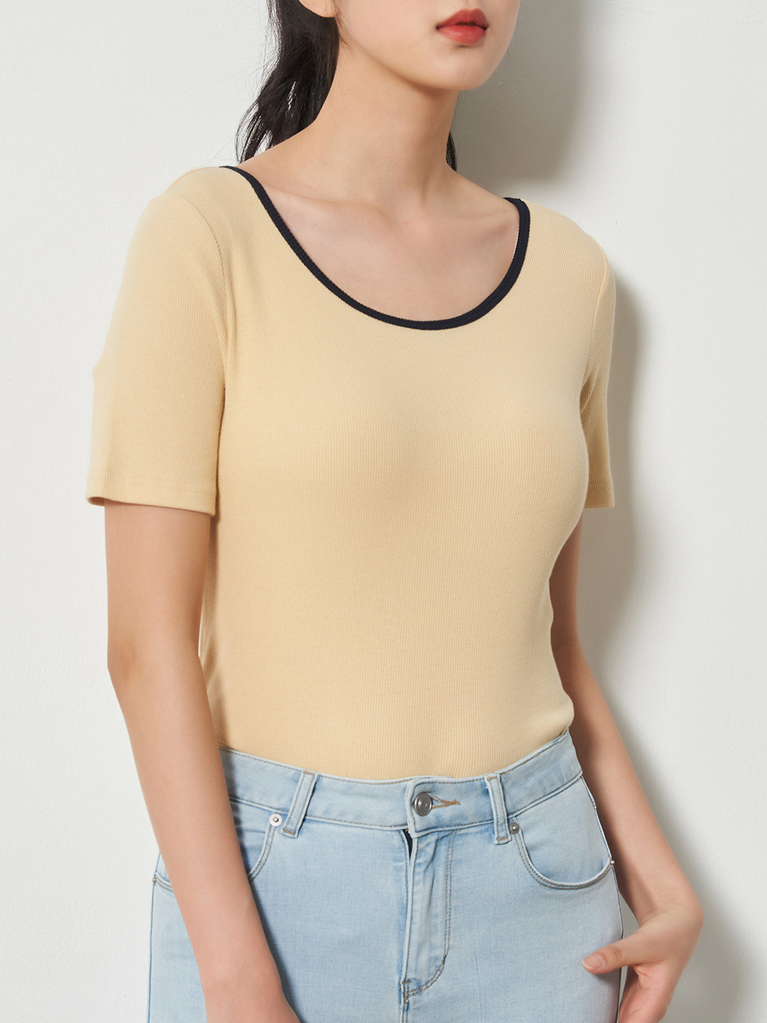 

8seconds Women Beige Ribbed T-shirt