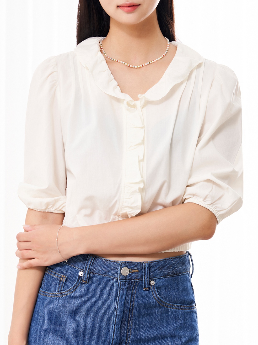 

8seconds White Solid Ruffles Top