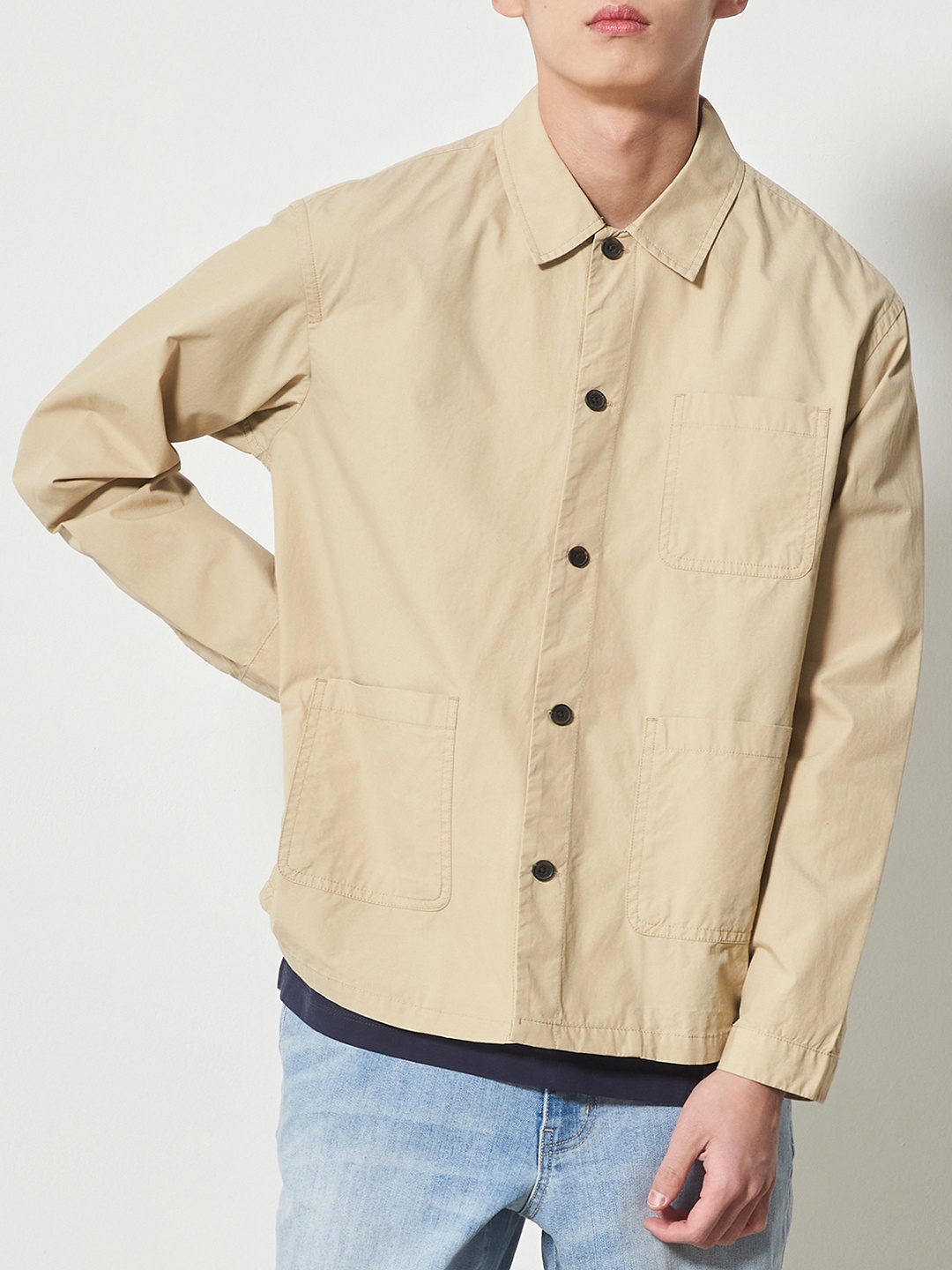 

8seconds Men Beige Solid Pure Cotton Casual Shirt