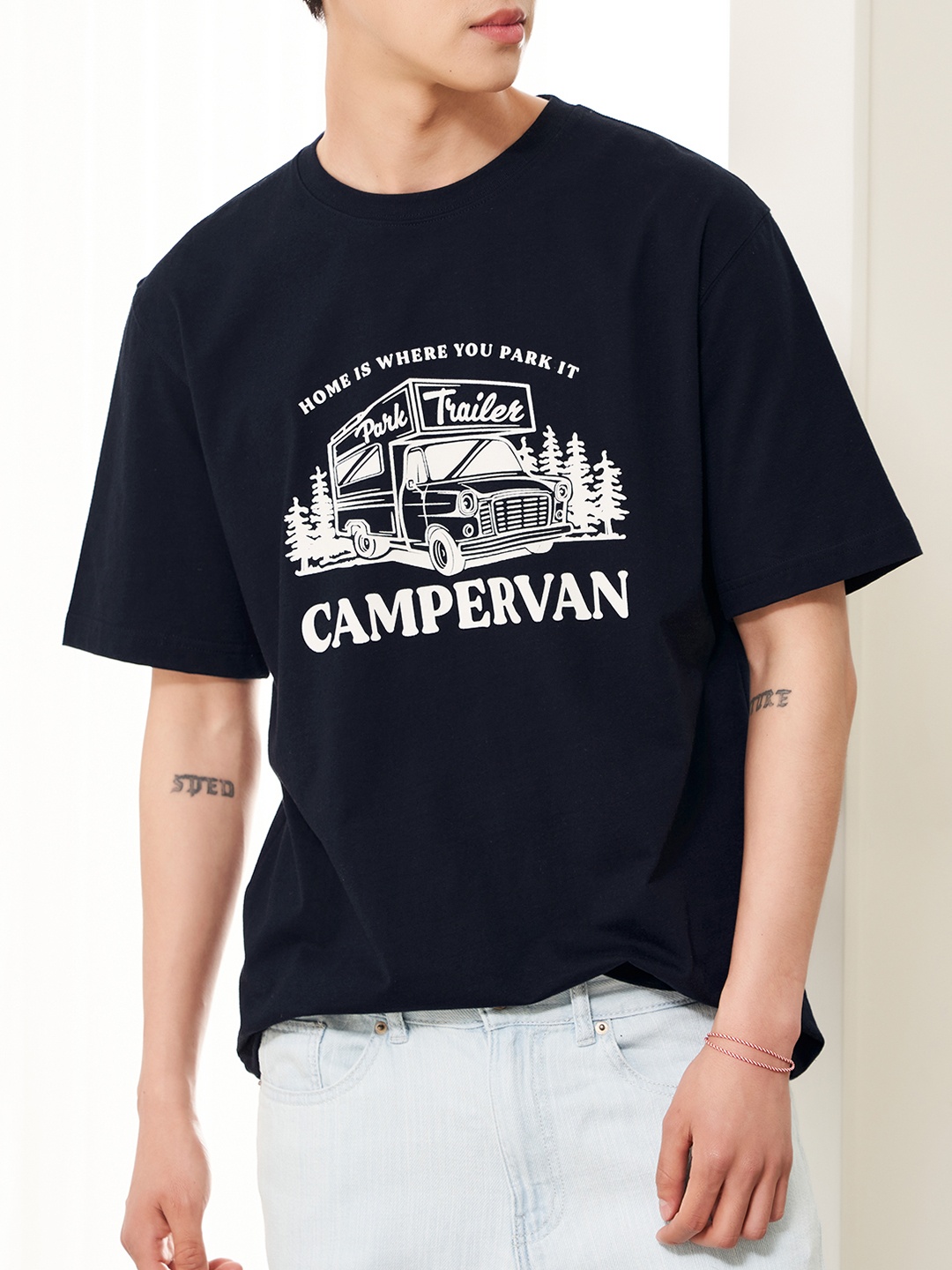 

8seconds Men Navy Blue Typography Printed Drop-Shoulder Sleeves Pure Cotton T-shirt