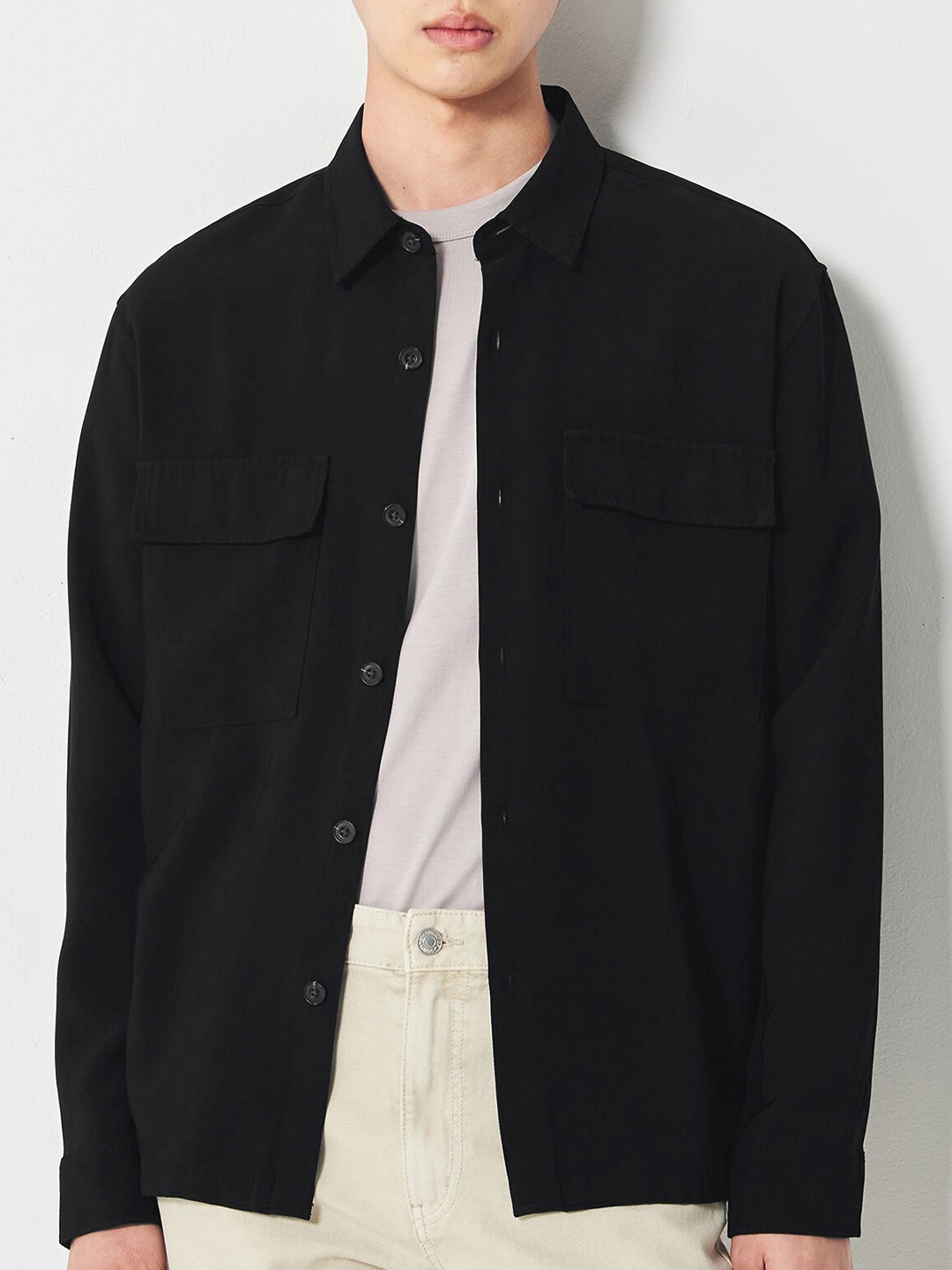 

8seconds Solid Casual Shacket, Black