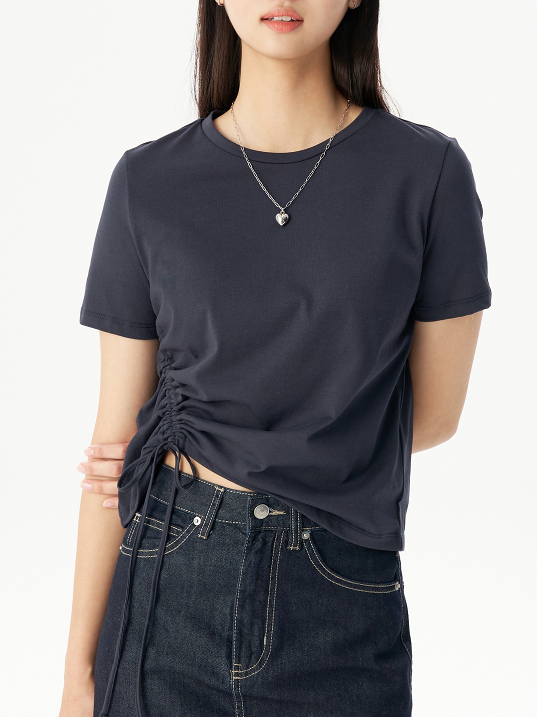 

8seconds Women Navy Blue Solid Ruched Top