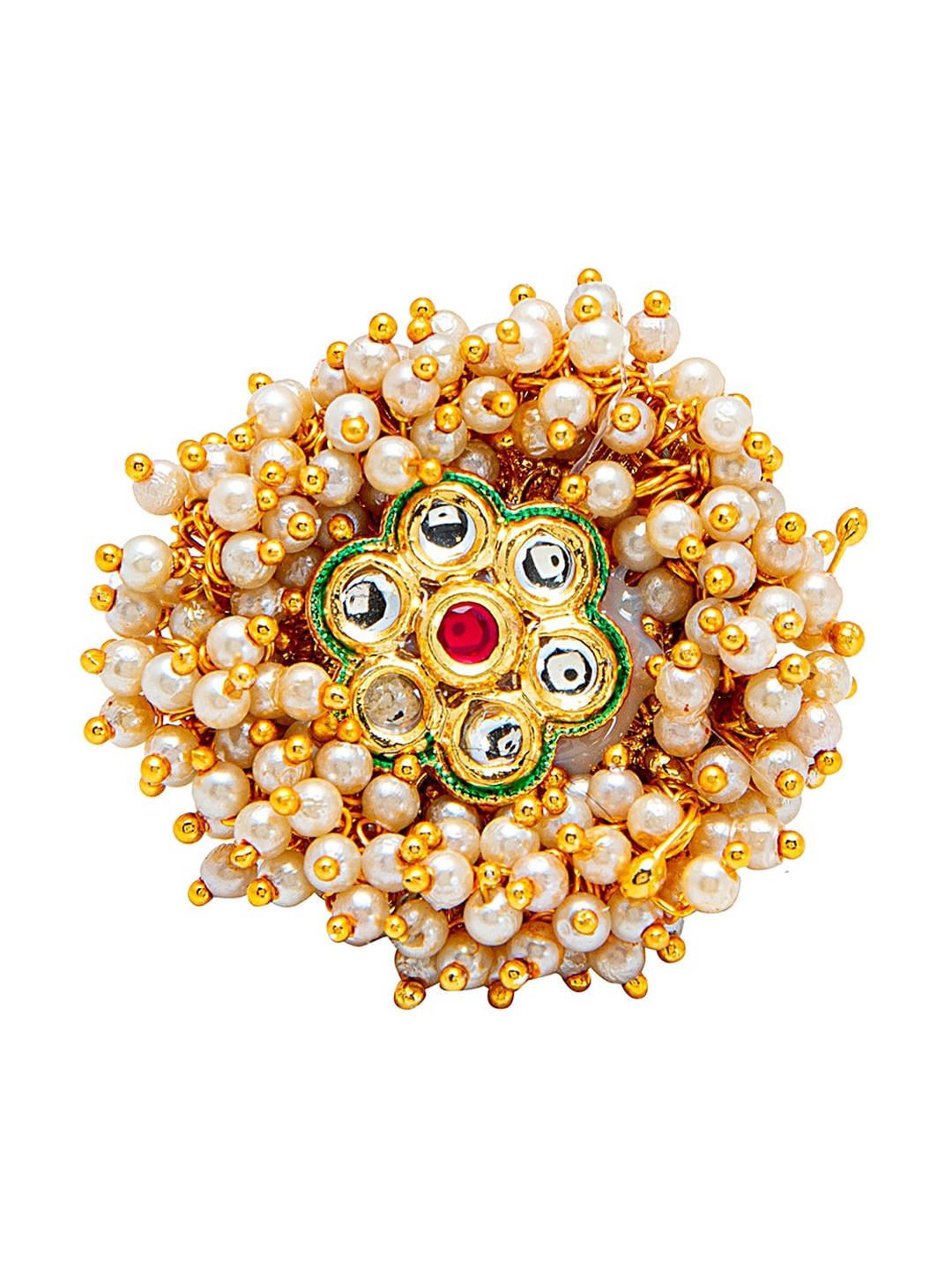 

Shining Jewel - By Shivansh Gold-Plated Pearl Clustered Finger Ring