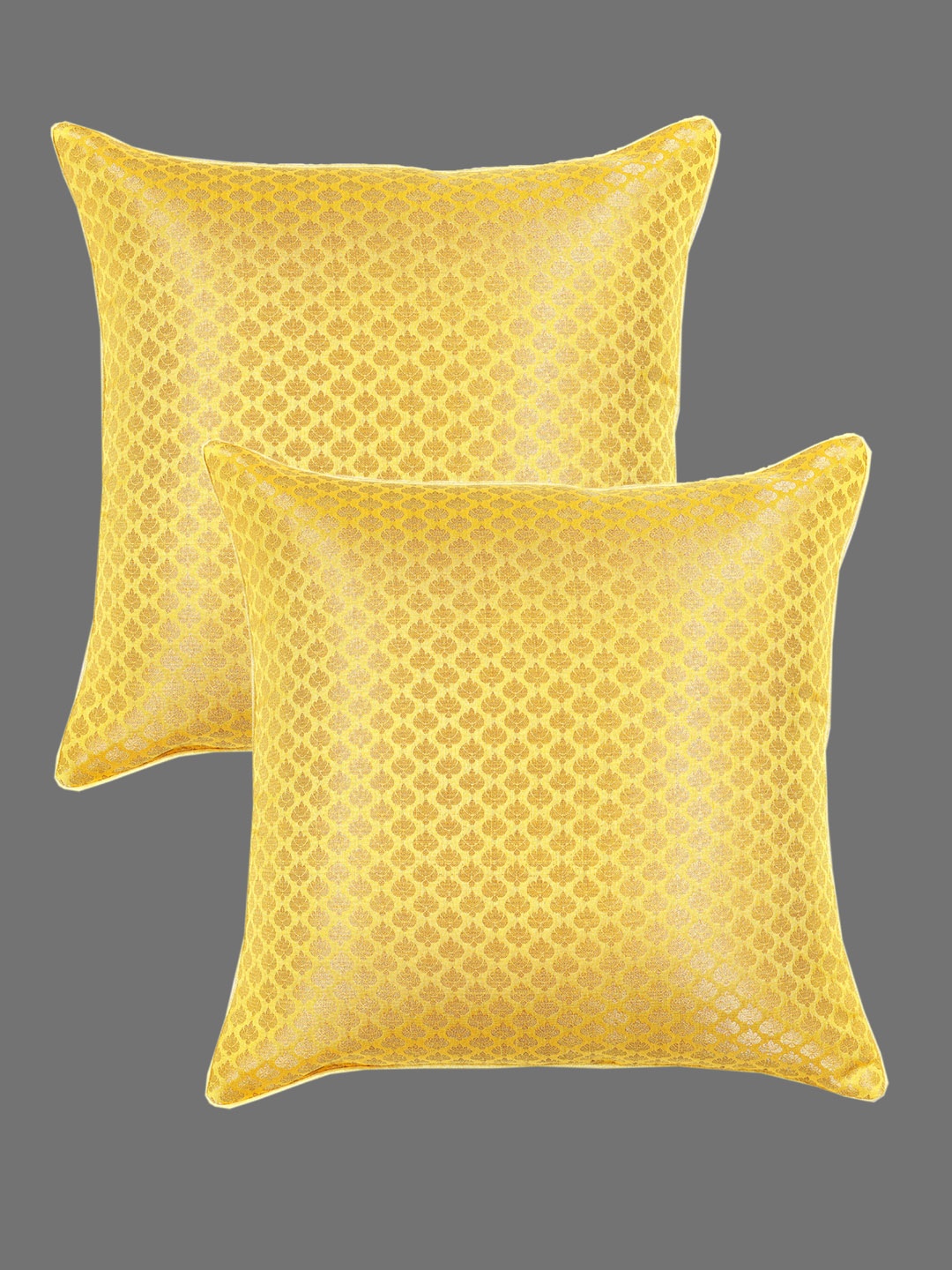 

HANDICRAFT PALACE Yellow Set of 2 Square Cushion Covers