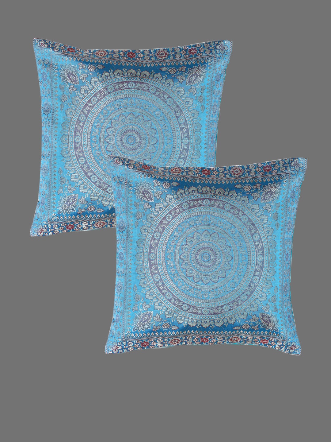 

HANDICRAFT PALACE Turquoise Blue Set of 2 Square Cushion Covers