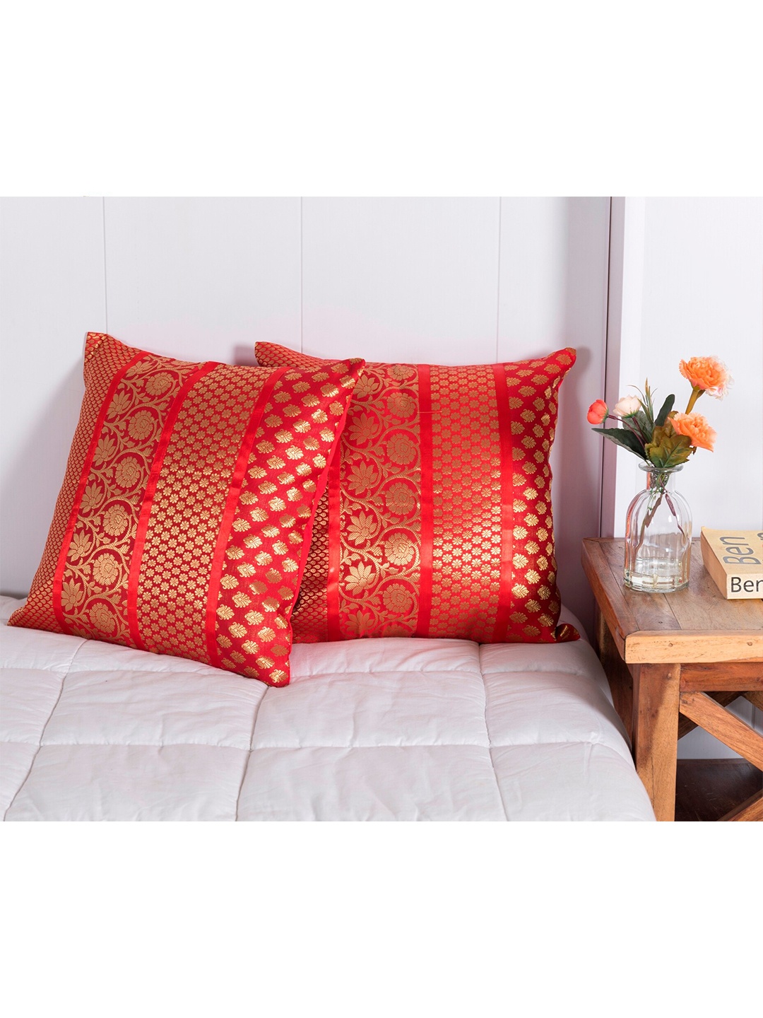

HANDICRAFT PALACE Red Set of 2 Ethnic Motifs Square Cushion Covers