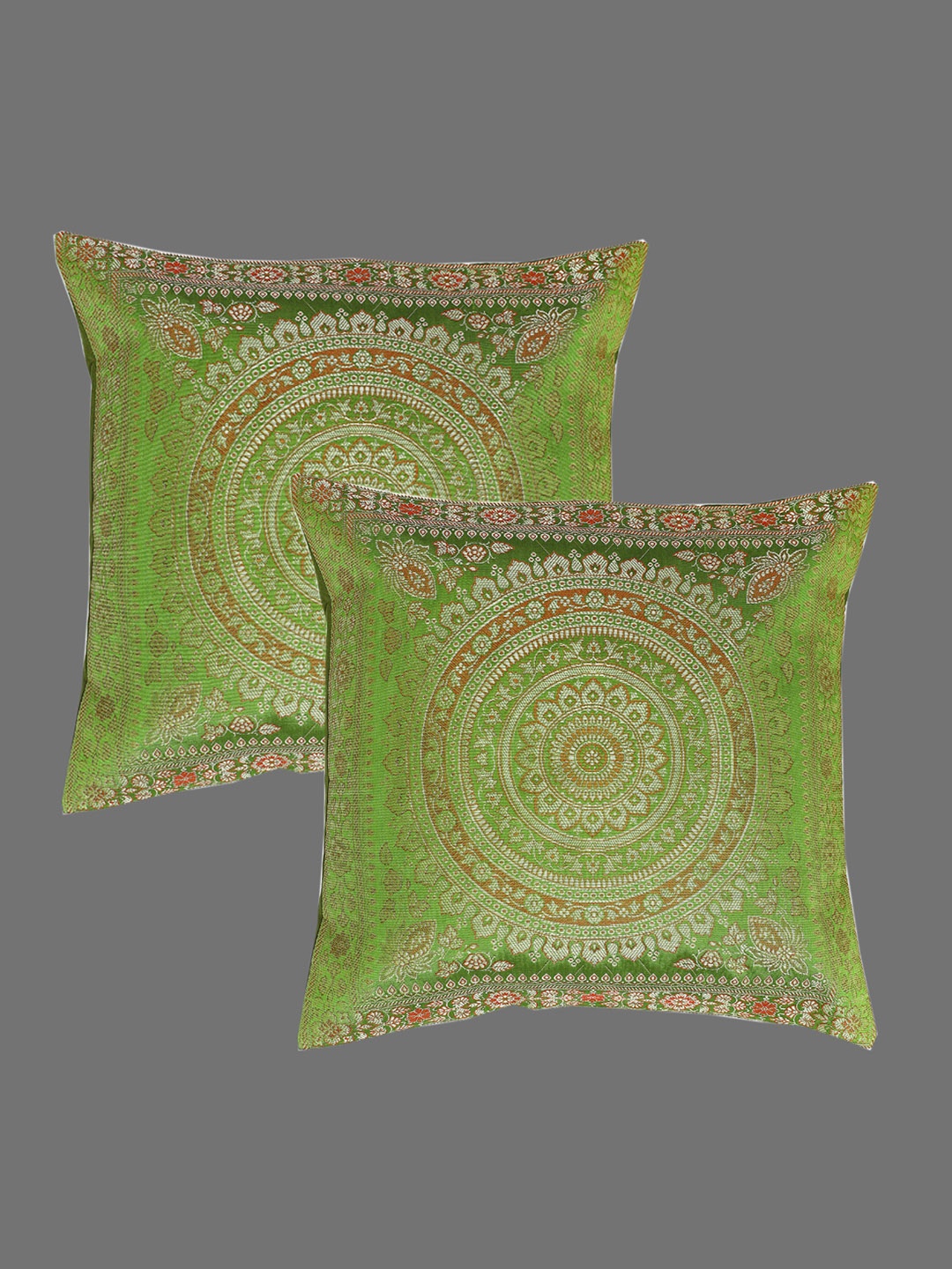 

HANDICRAFT PALACE Green Set of 2 Square Cushion Covers