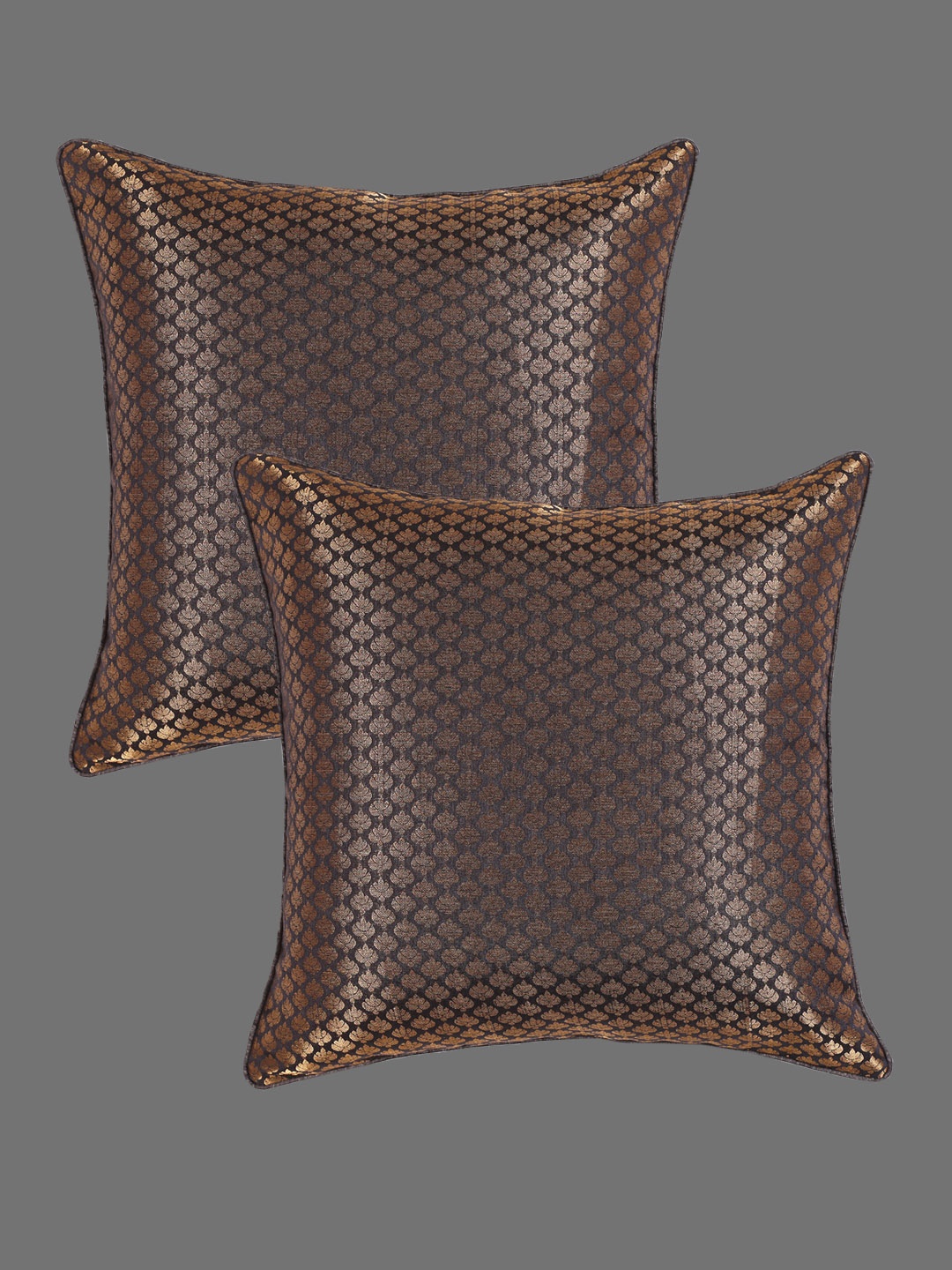 

HANDICRAFT PALACE Black & Gold-Toned Set of 2 Ethnic Motifs Square Cushion Covers