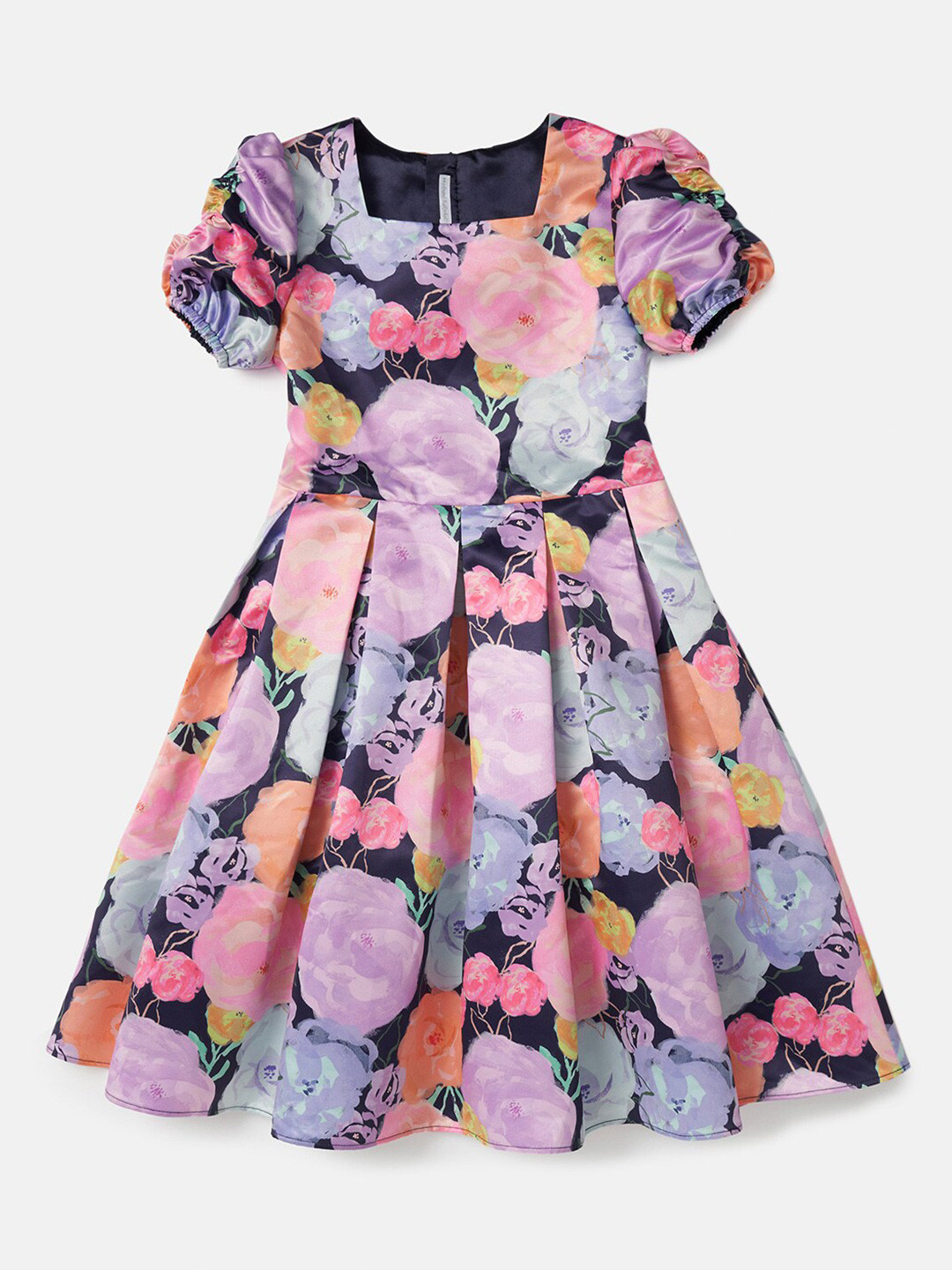 

Angel & Rocket Girls Navy Blue & Pink Floral Printed Fit & Flare Dress