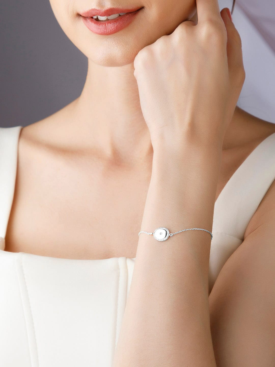 

Rubans 925 Sterling Silver Elegant Stone Studded Bracelet