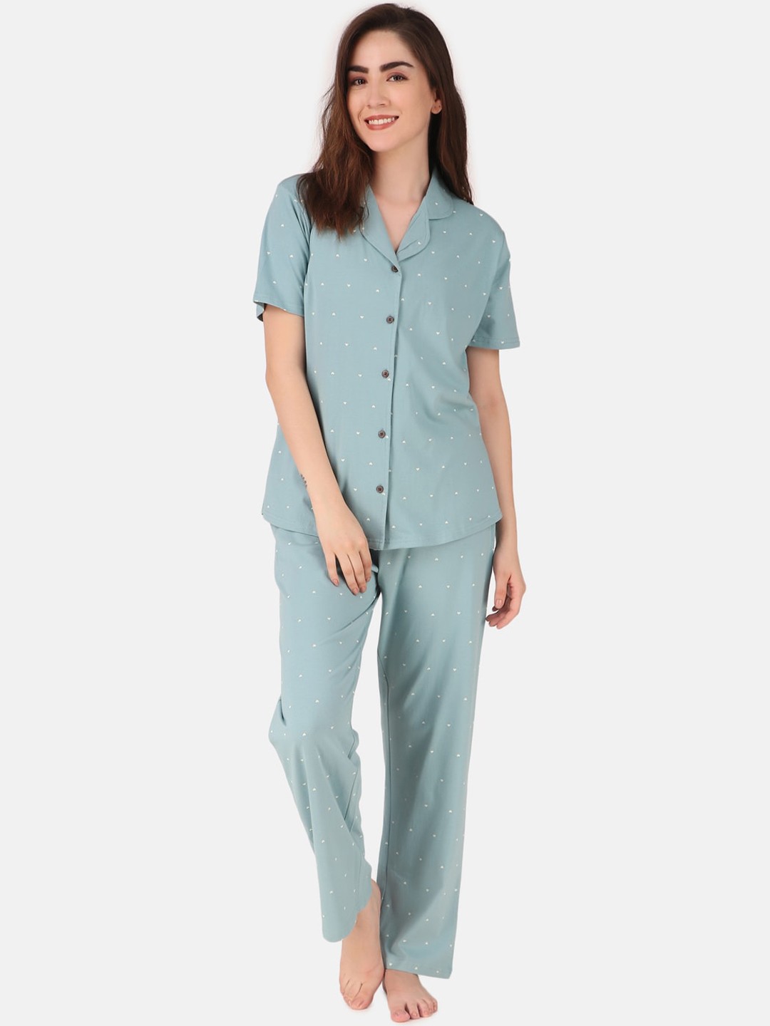 

Masha Women Turquoise Blue Printed Night suit