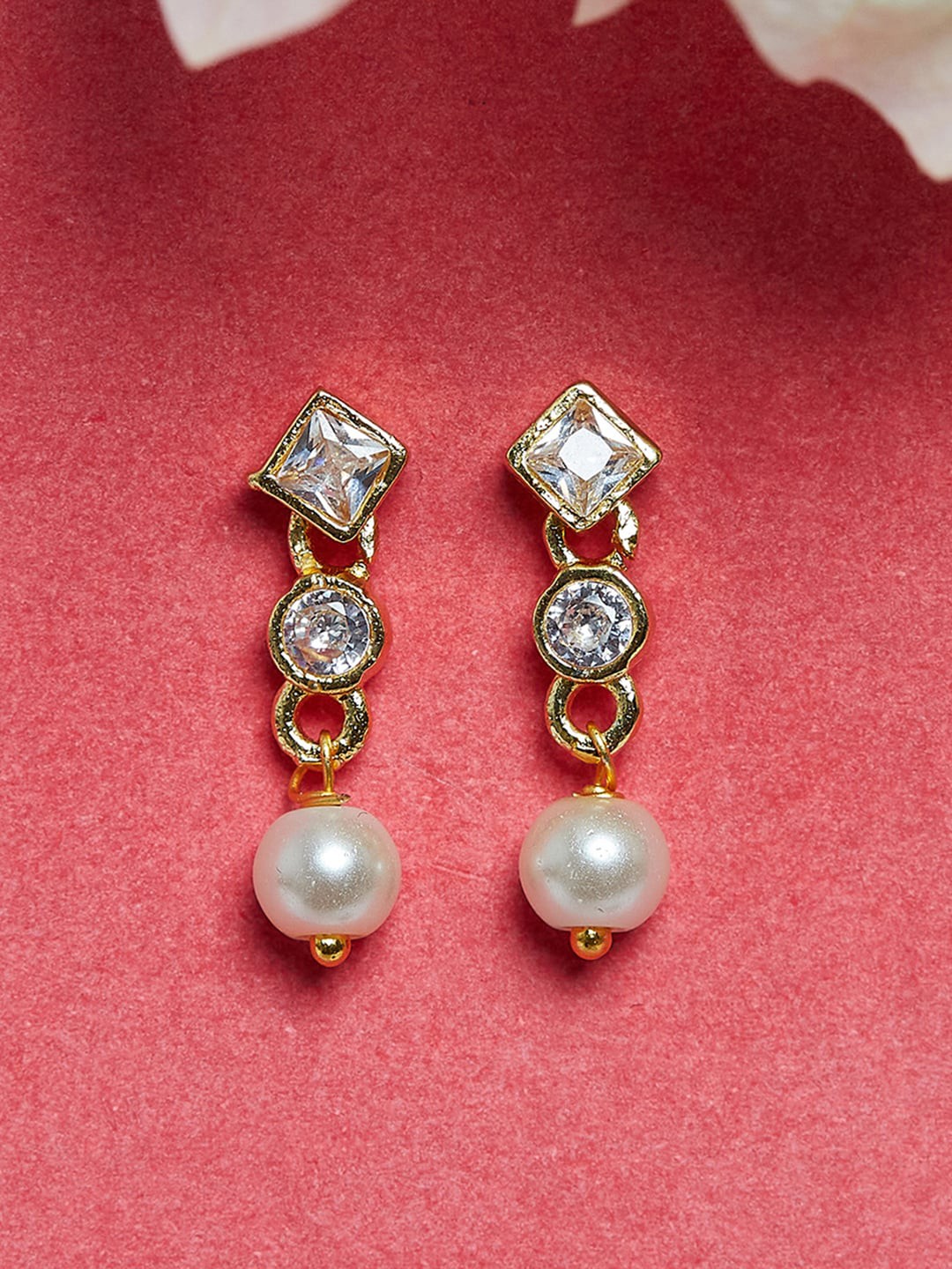 

Voylla Gold-Toned Diamond Shaped Drop Earrings