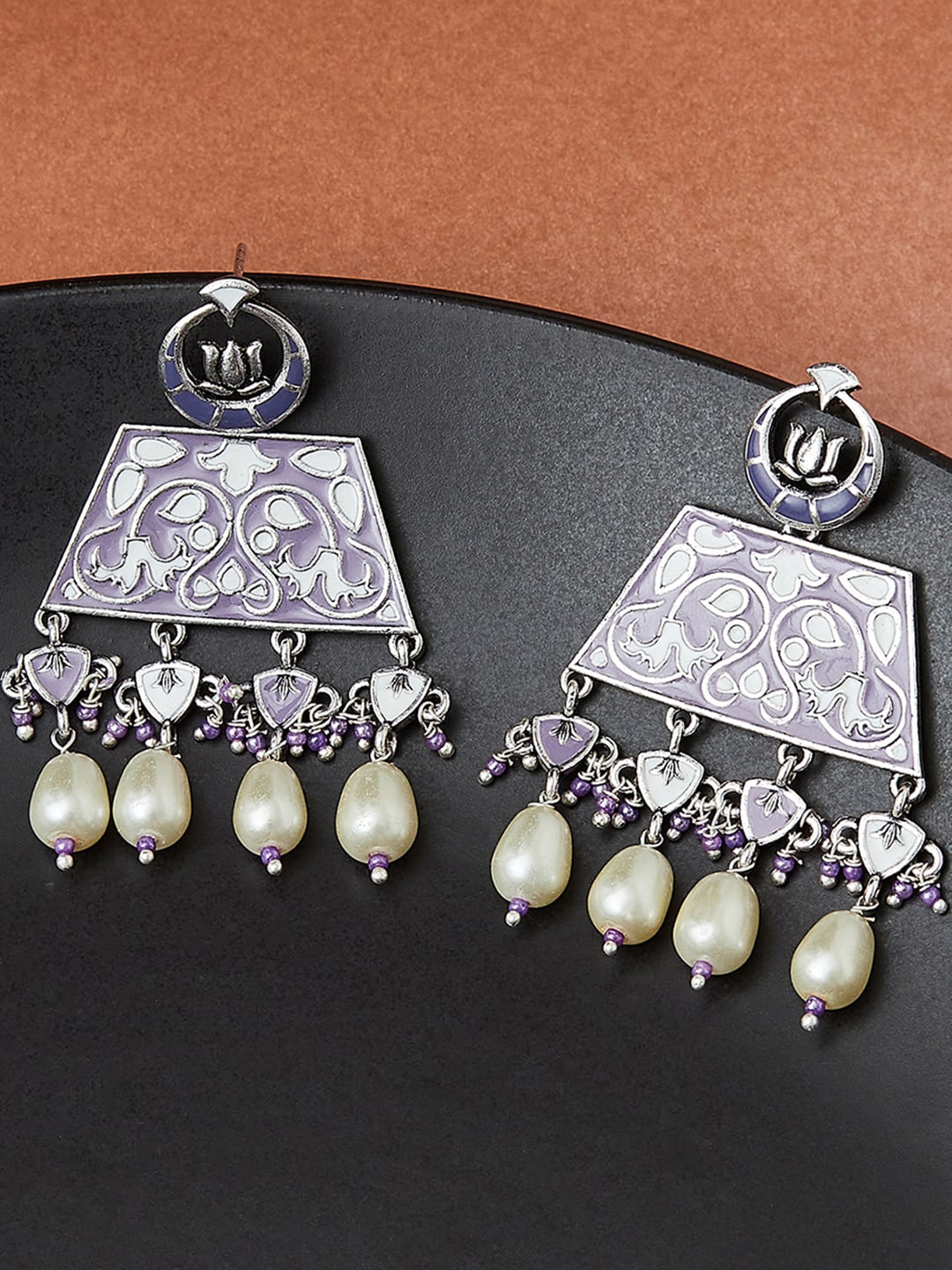

Voylla Silver-Toned Contemporary Drop Earrings