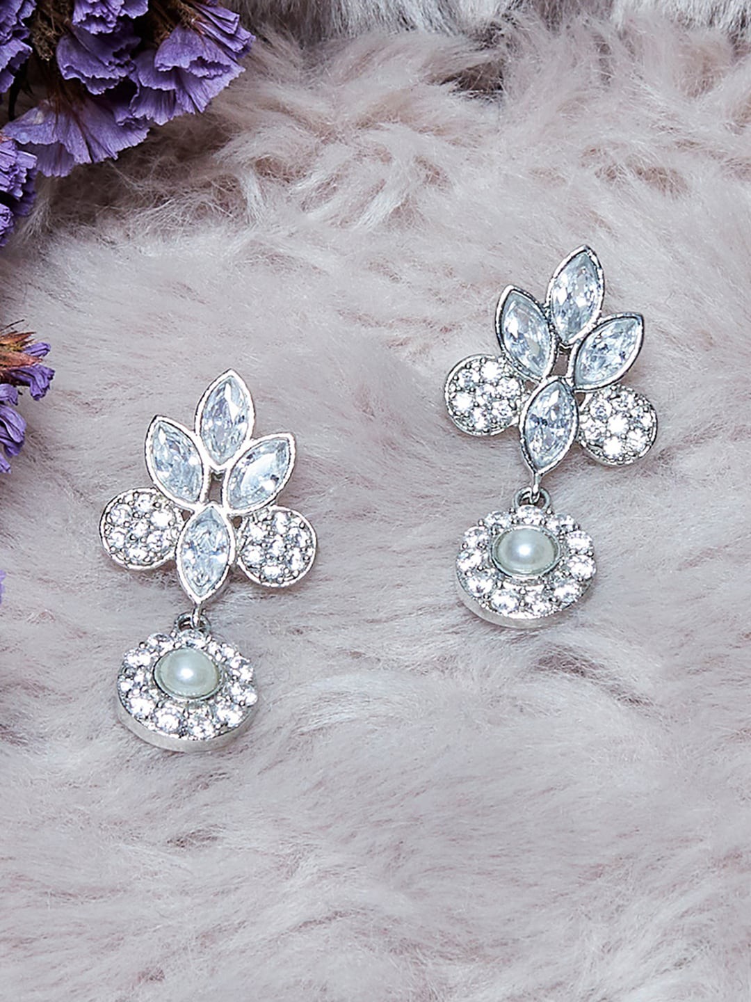 

Voylla Silver-Toned Contemporary Drop Earrings