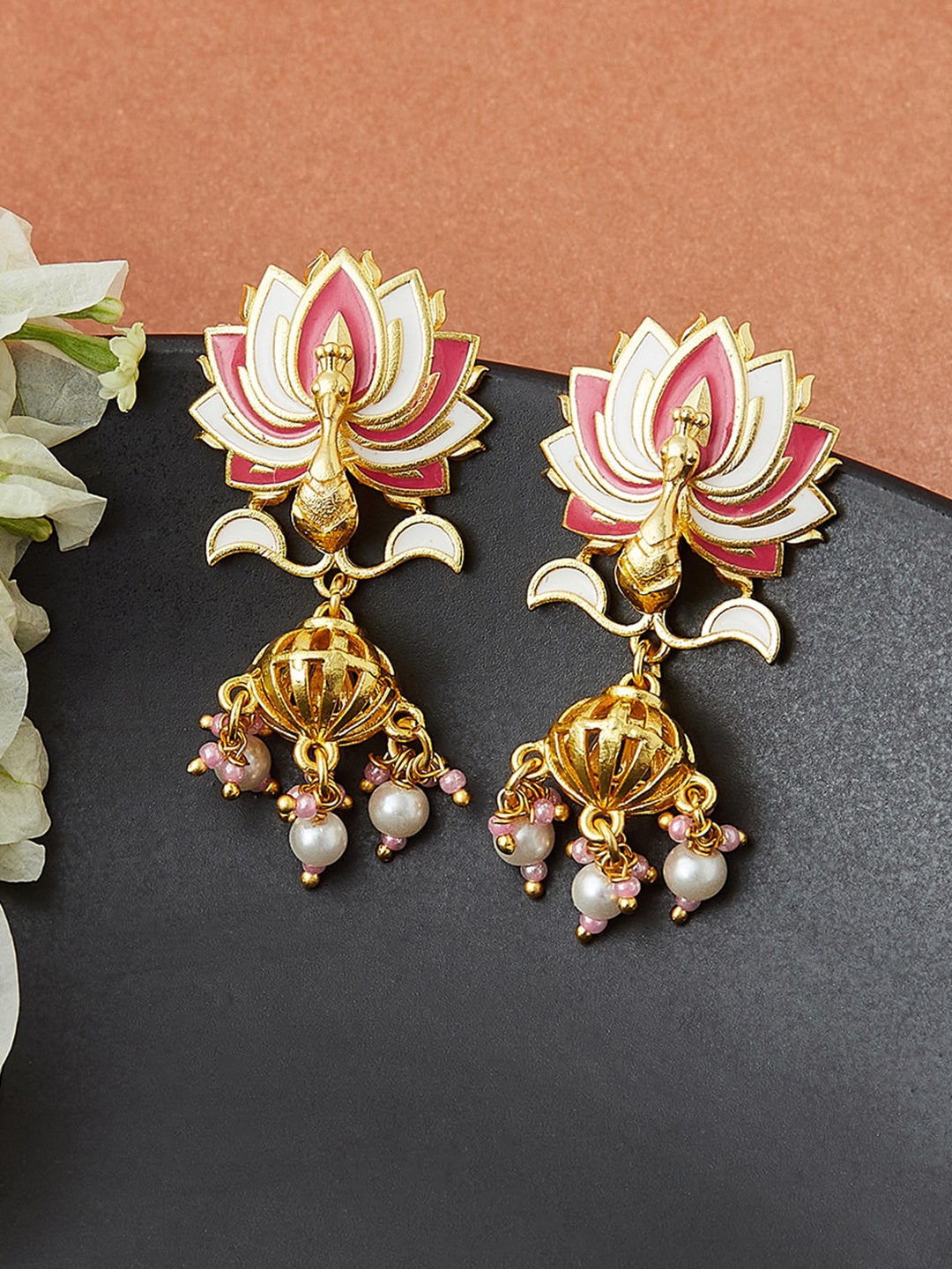 

Voylla Gold-Toned Contemporary Jhumkas Earrings