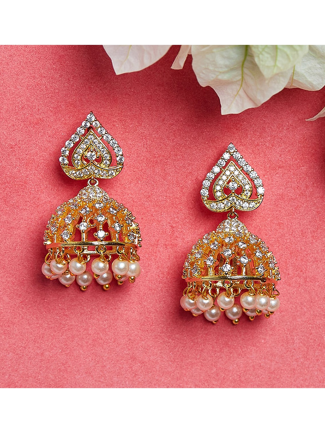 

Voylla Gold-Toned Pearl Beads Embellished Astonishing Jhumki Earrings