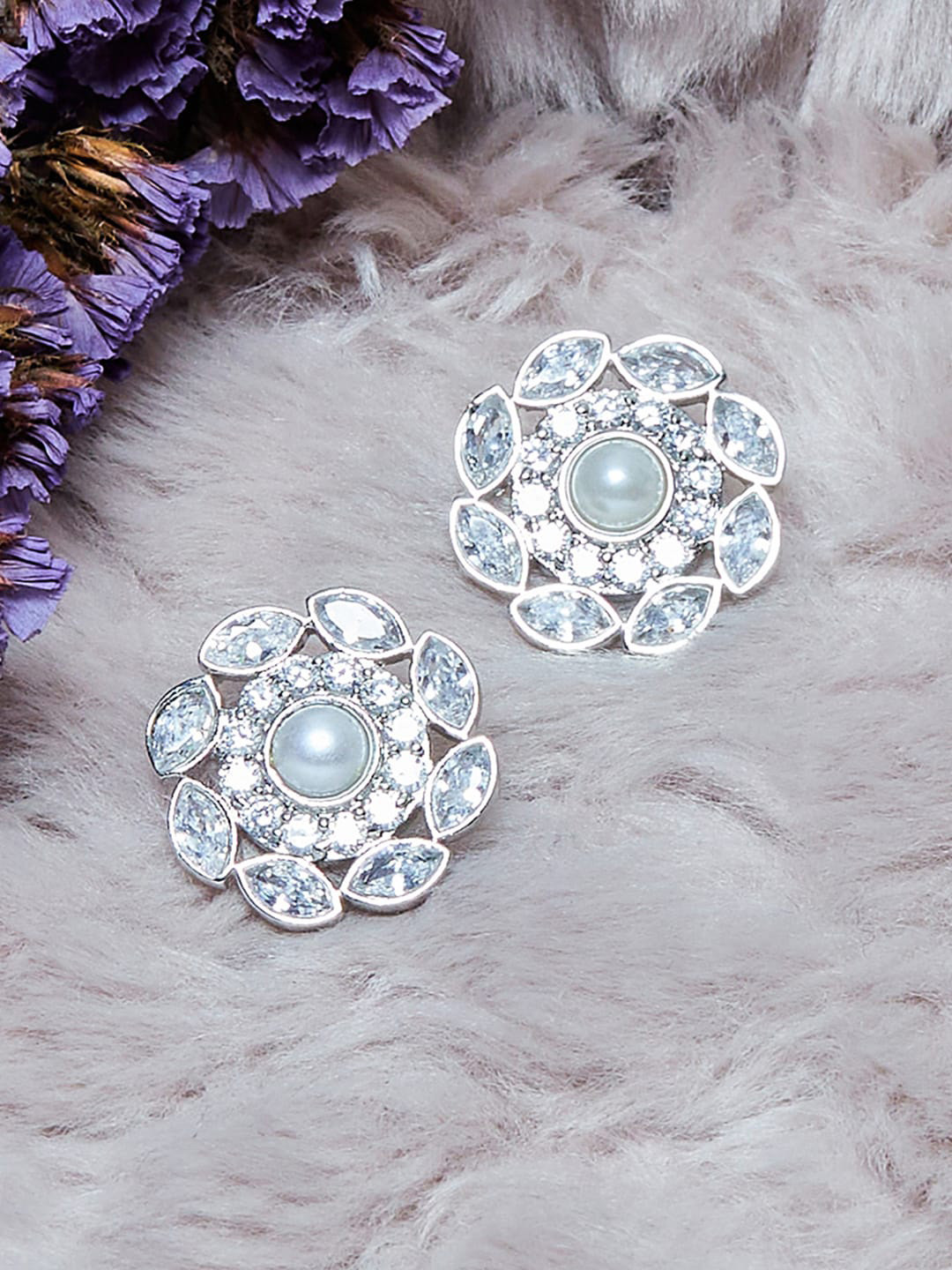 

Voylla Silver-Toned Contemporary Studs Earrings