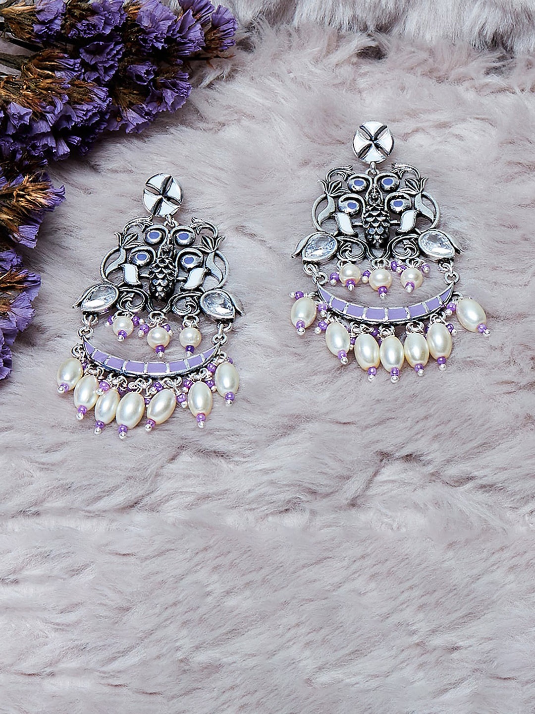 

Voylla Silver-Toned Contemporary Chandbalis Earrings