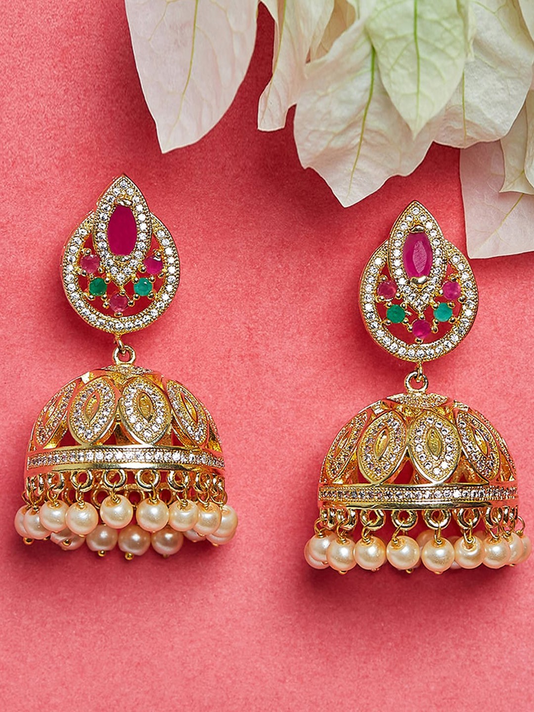 

Voylla Gold-Toned Contemporary Jhumkas Earrings