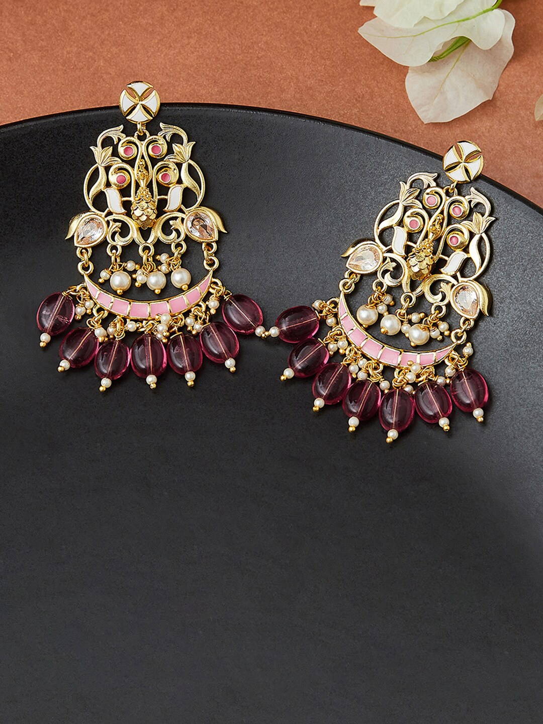 

Voylla Gold-Toned Contemporary Chandbalis Earrings