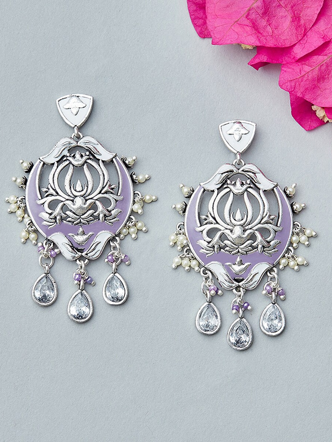 

Voylla Silver-Toned Contemporary Drop Earrings