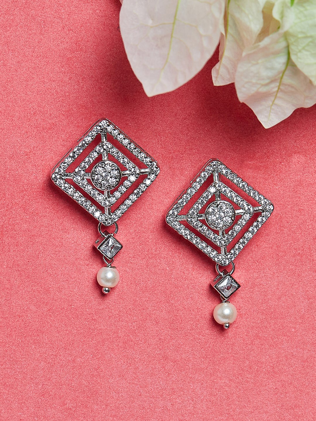 

Voylla Silver-Toned Contemporary Studs Earrings