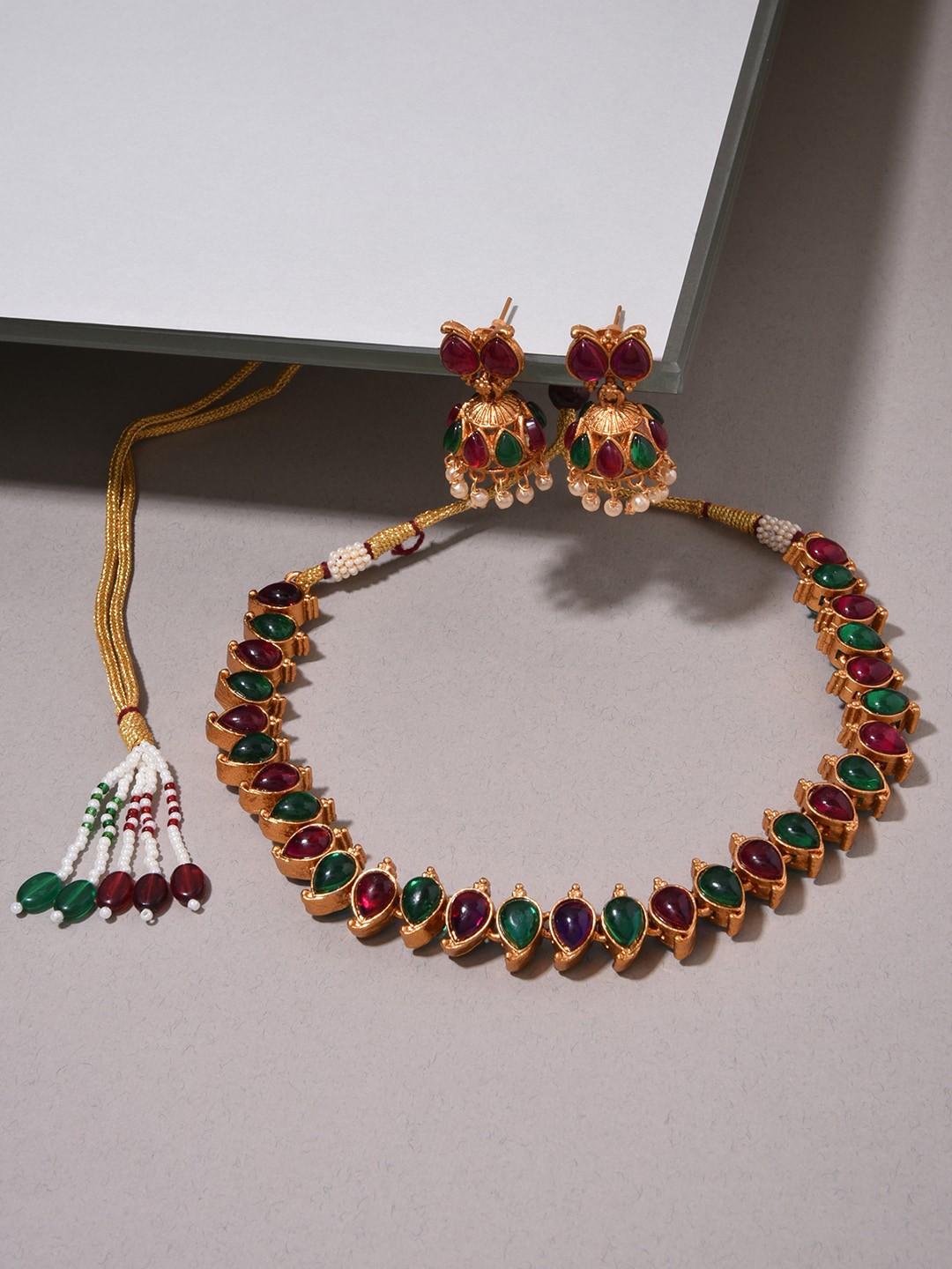 

Fida Gold-Plated Green & Maroon Kundan-Studded Jewellery Set