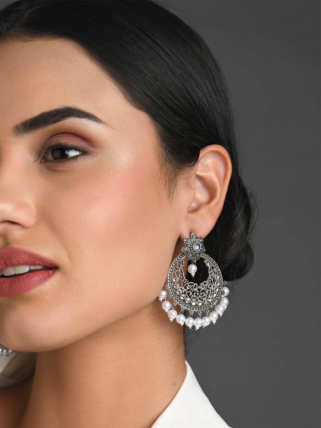 Fida White Contemporary Chandbalis Earrings
