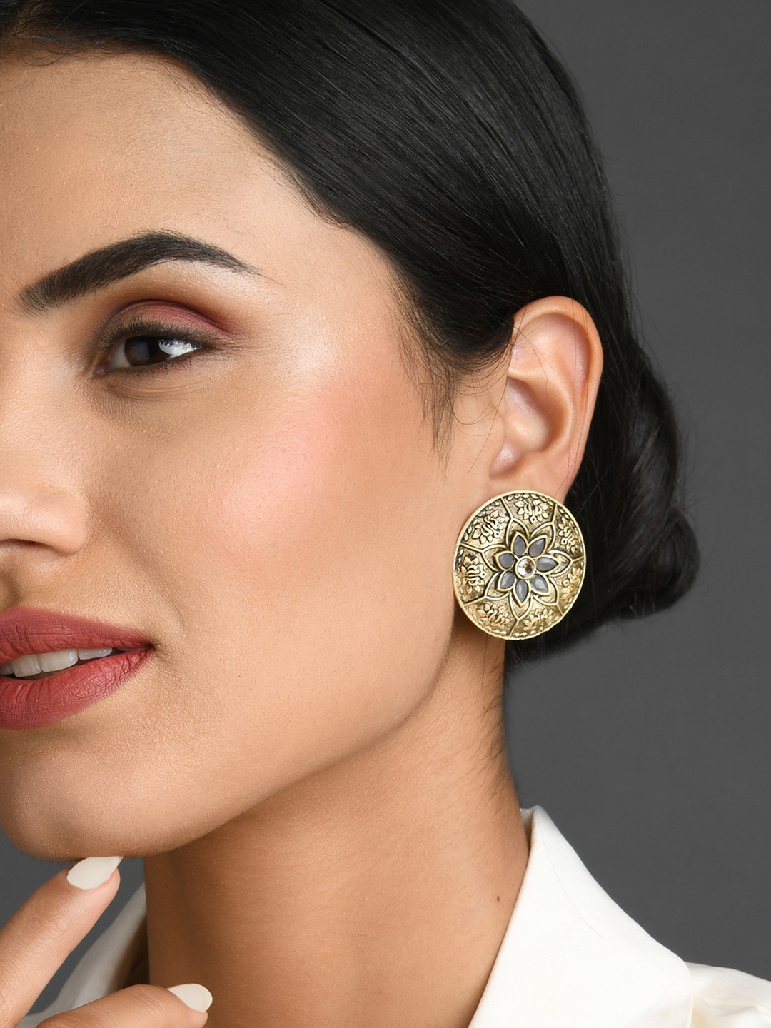 

Fida Black & Gold-Toned Contemporary Studs Earrings