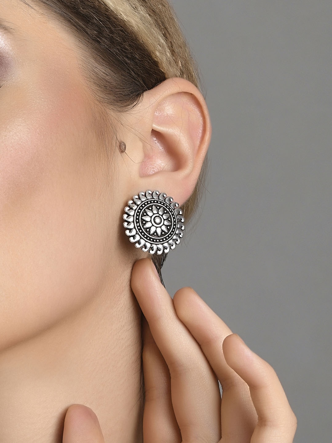 

Fida Women Silver-Toned Contemporary Studs Earrings