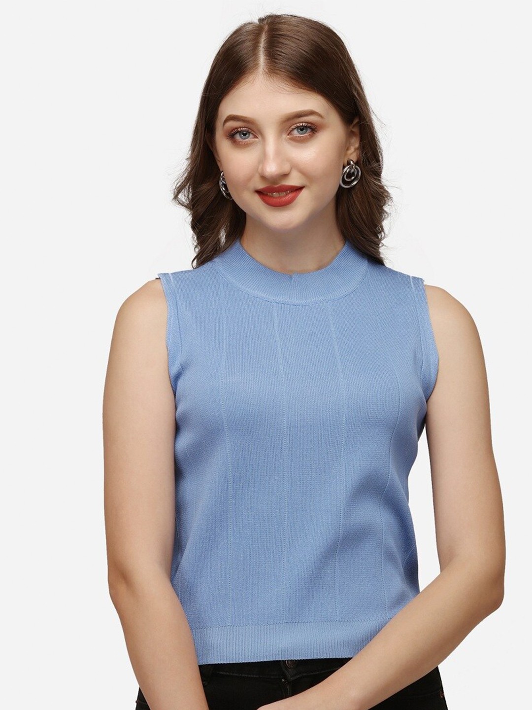 

HSR Blue Solid Sleeveless Top