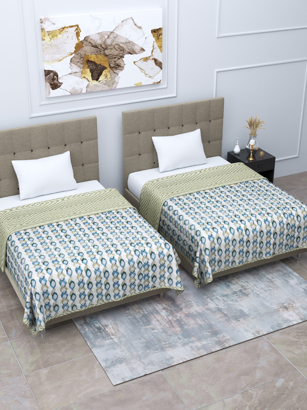

Home Fresh White Printed Blankets Quilts and Dohars, Blue