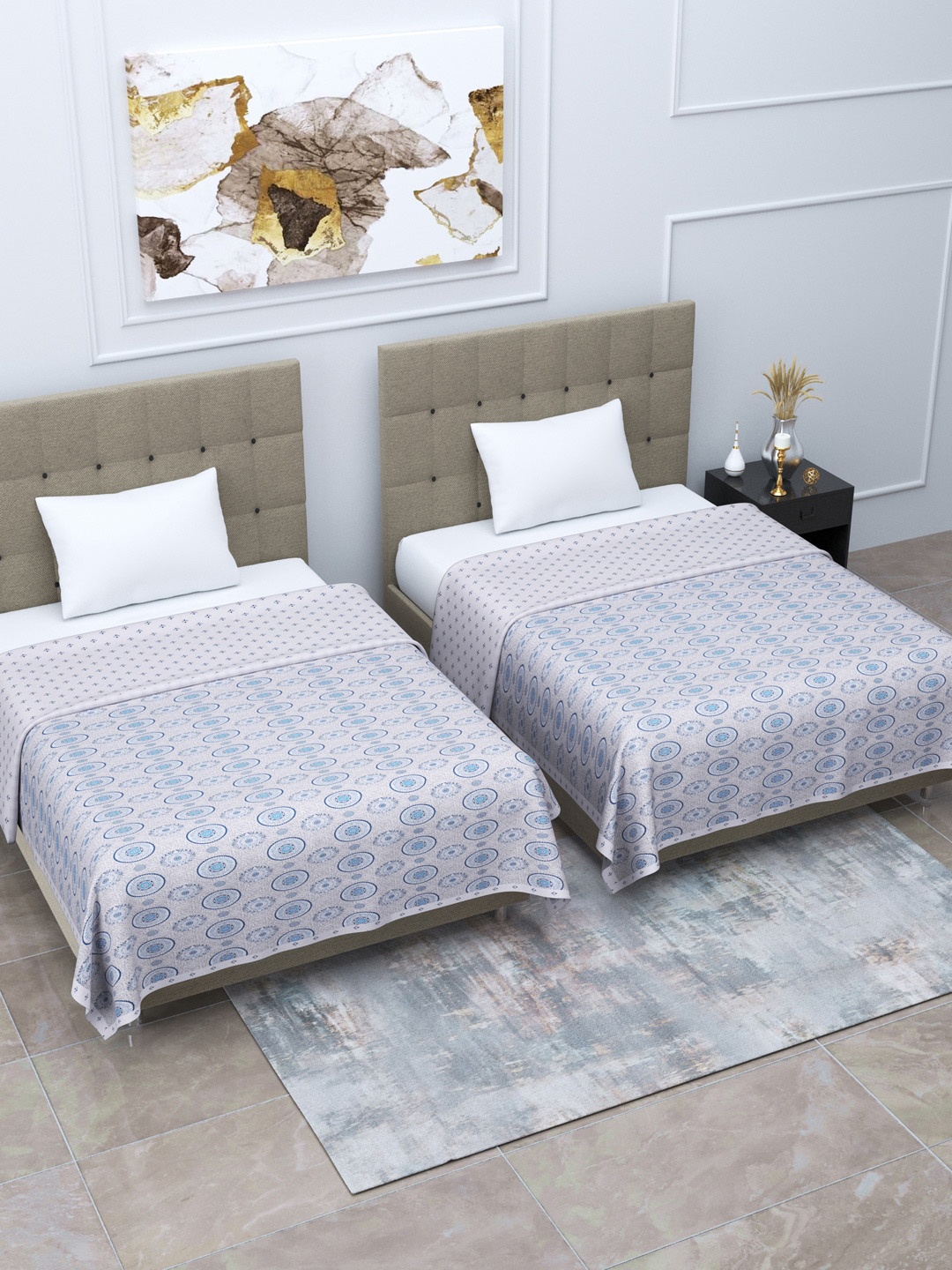 

Home Fresh Blue & Off White Set of 2 Floral AC Room 350 GSM Single Bed Dohar