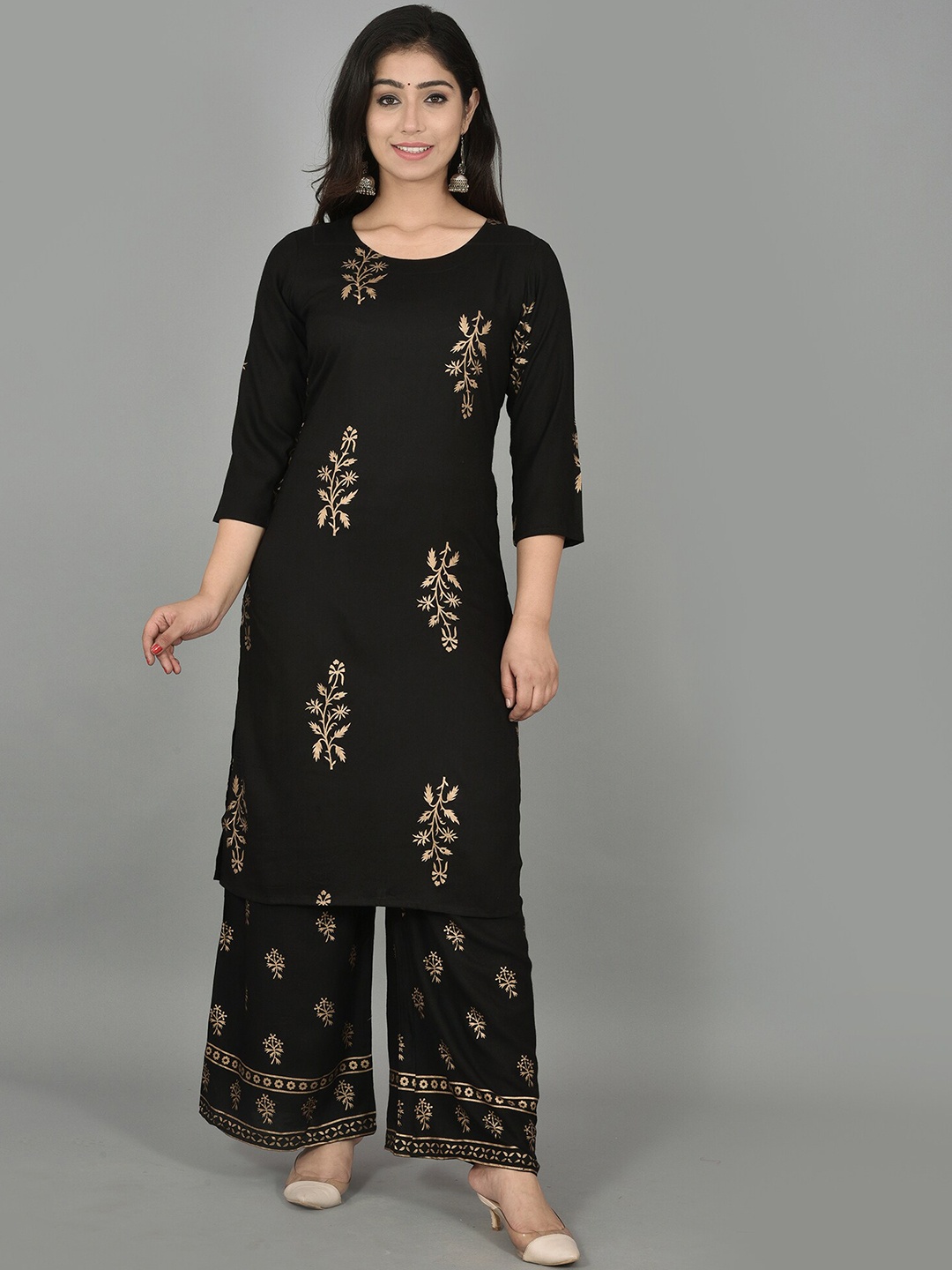 

KALINI Women Black Ethnic Motifs Embroidered Empire Kurti with Trousers & With Dupatta