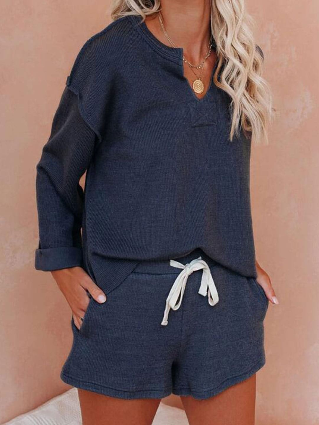 

BoStreet Navy Blue V-Neck Jumpsuit