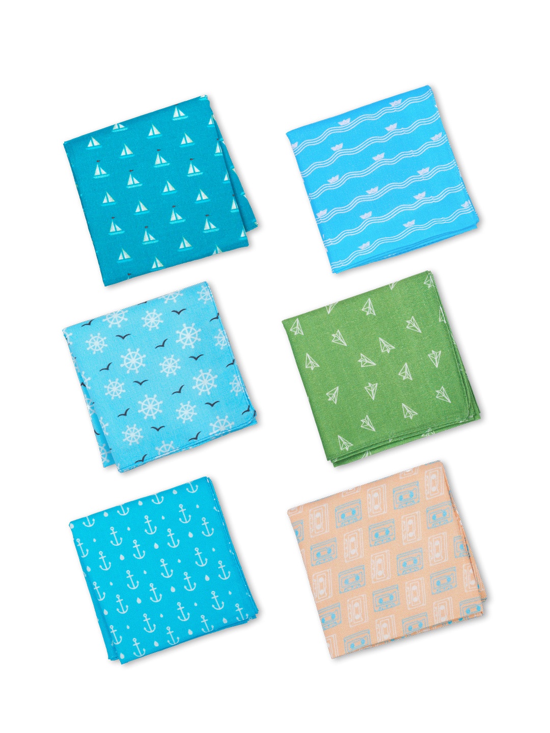

hexafun Women Pack Of 6 Printed Pure Cotton Handkerchief, Blue