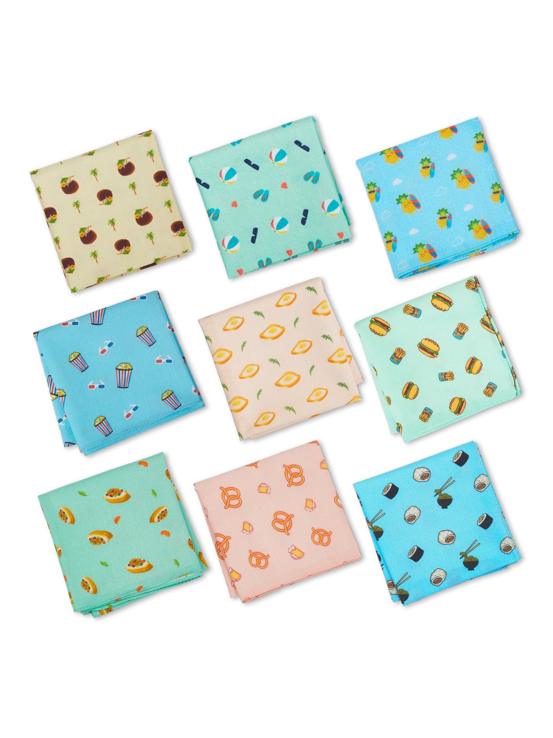

hexafun Women Pack Of 9 Printed Pure Cotton Handkerchief, Blue