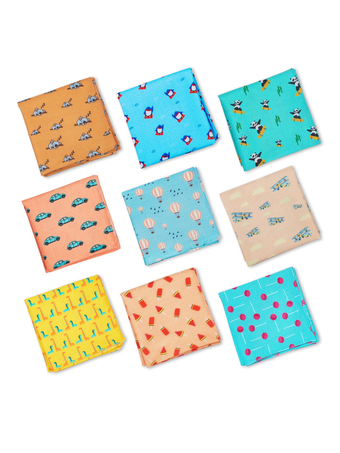 

hexafun Women Pack Of 9 Blue & Pink Printed Pure Cotton Handkerchief
