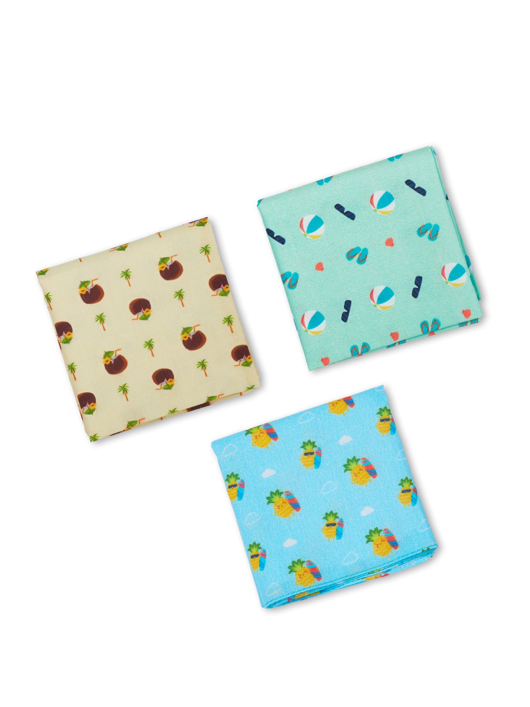 

hexafun Women Pack Of 3 Blue & Green Printed Pure Cotton Handkerchief