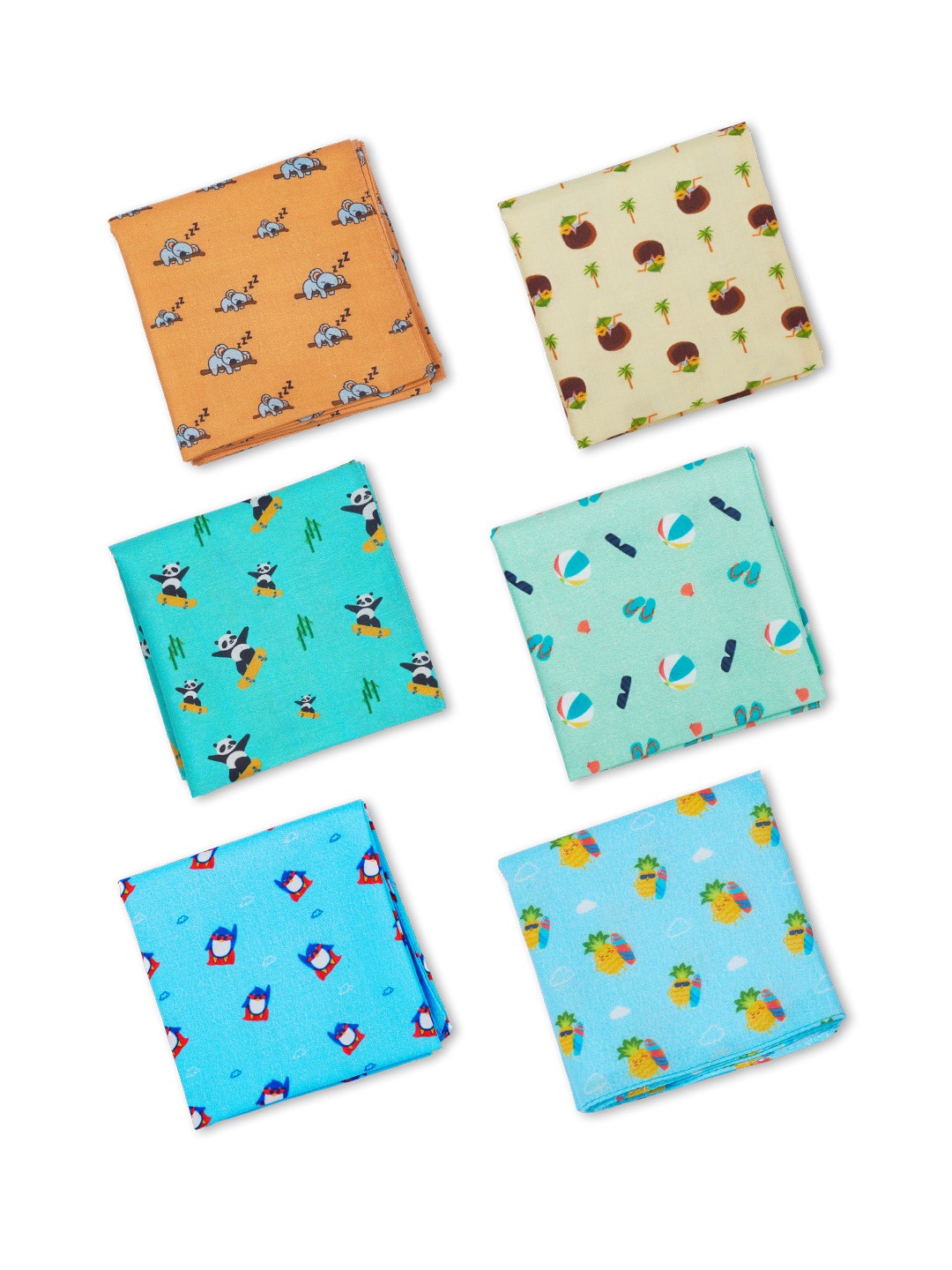 

hexafun Women Pack Of 6 Blue & Green Printed Pure Cotton Handkerchief