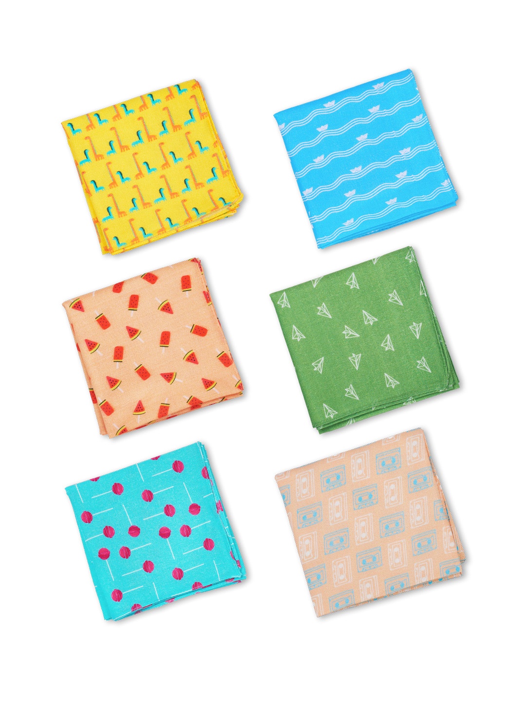 

hexafun Women Pack Of 6 Printed Pure Cotton Handkerchief, Blue