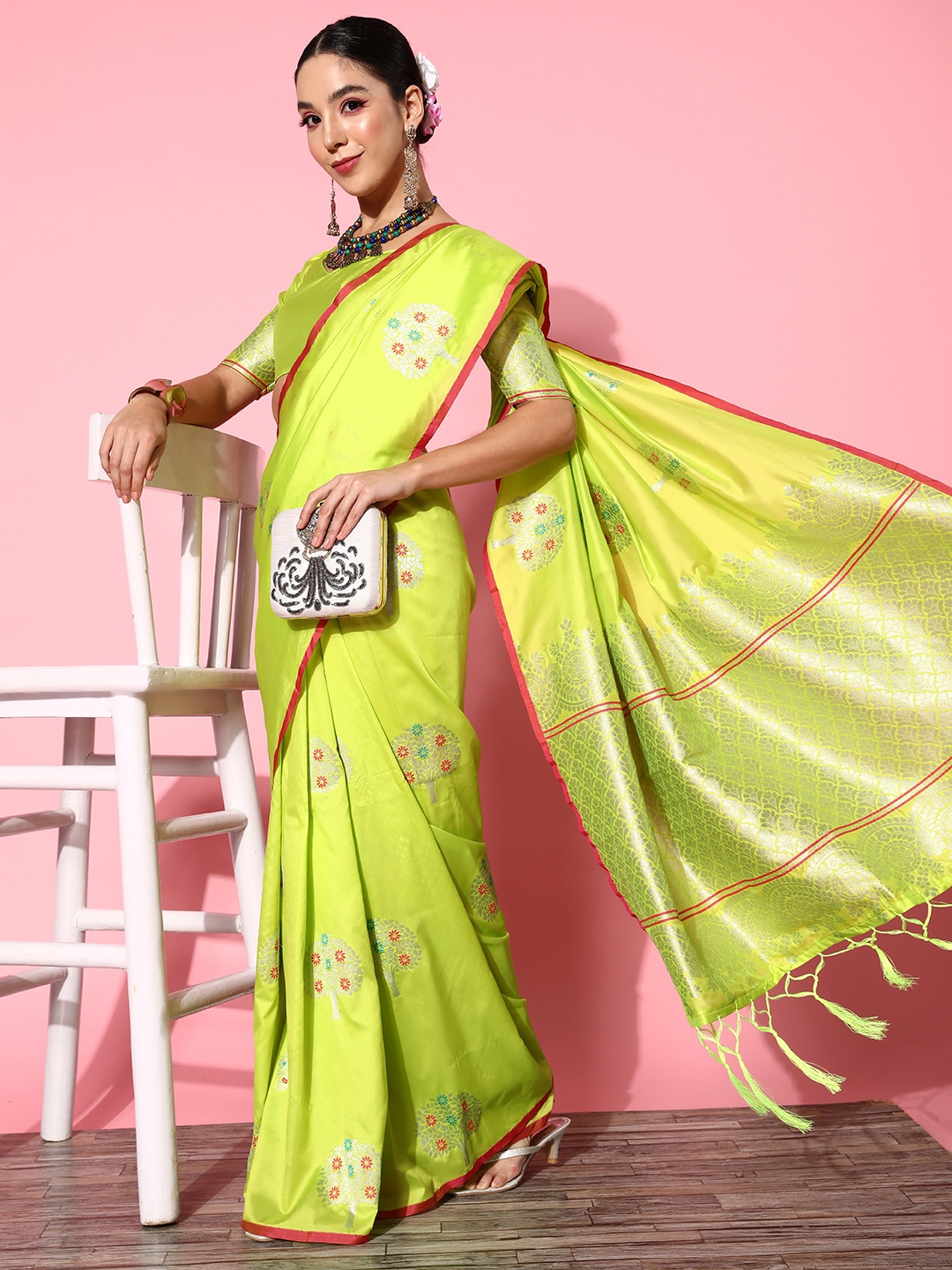 

Mitera Woven Design Saree, Green