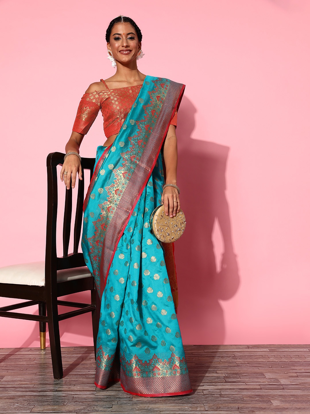 

Mitera Woven Design Saree with Woven Design border, Turquoise blue