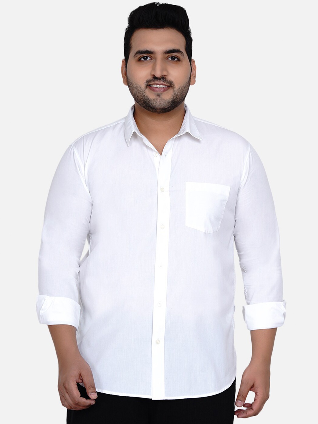 

John Pride Men White Plus Size Casual Shirt