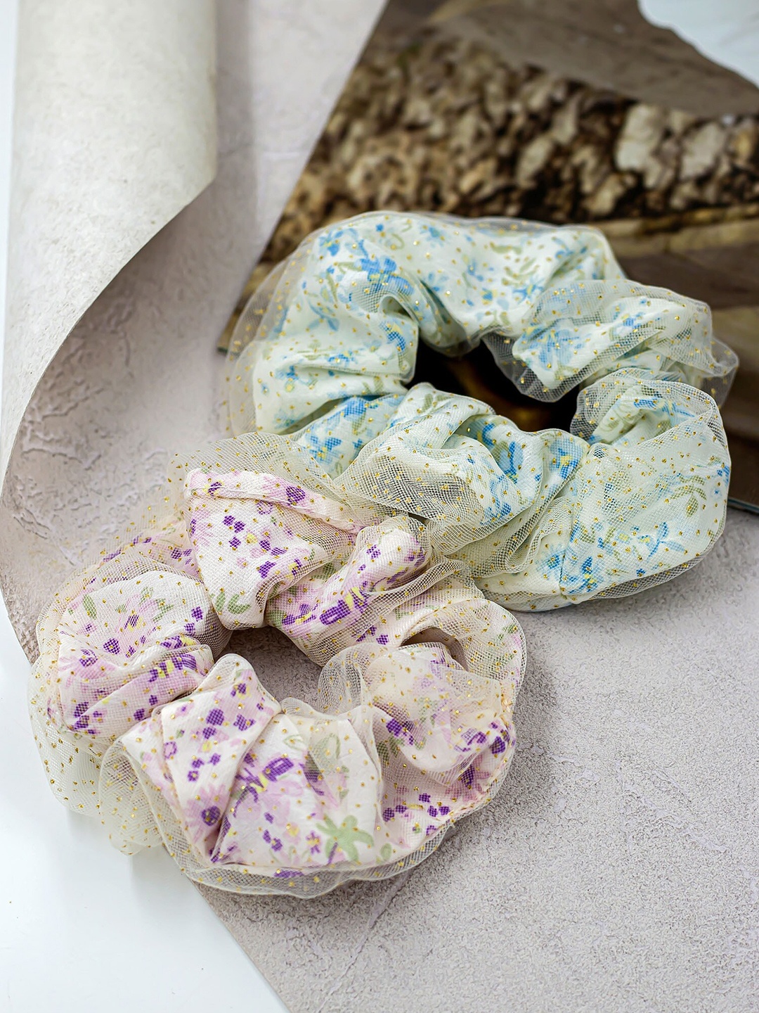 

Bellofox Women Blue & Purple Set of 2 Lace Ponytail Holders