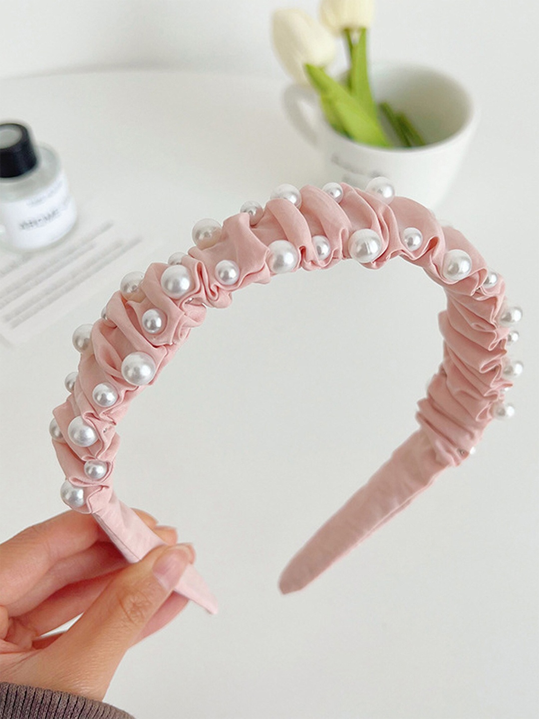 

Bellofox Women Pink & White beaded Hairband
