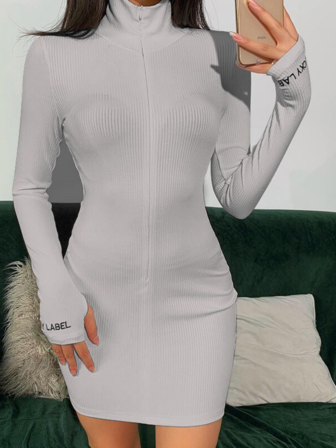 

BoStreet Grey Solid Bodycon Mini Dress